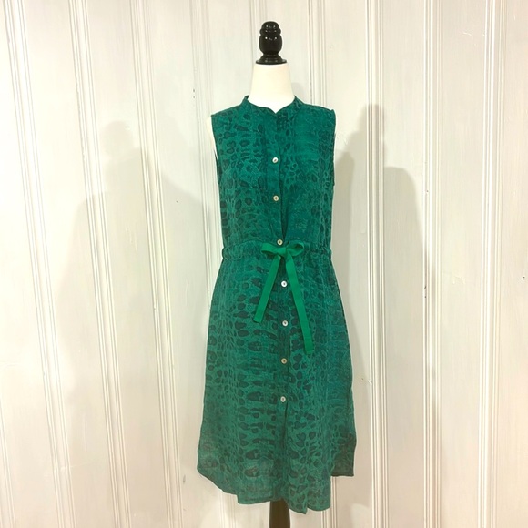 Emerald green snake skin patterned fabric linen dress by ALLEGRA MASETTI - Picture 1 of 8